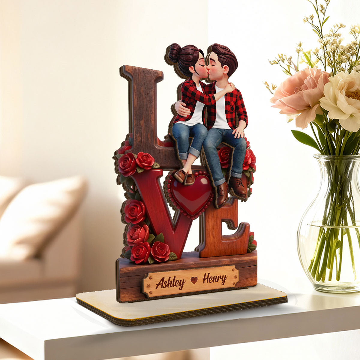Eternal LOVE Forever Together Roses - Personalized 2-Layered Wooden Plaque - Heartfelt Anniversary Gift, Wedding Gift For Couple, For Him, For Her