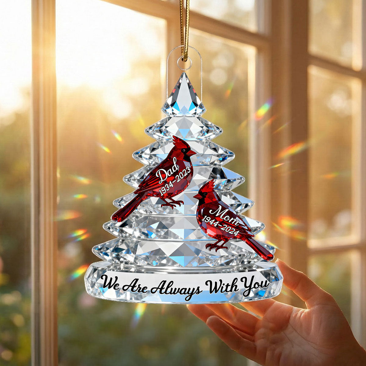 3D Effect Memorial Tree Cardinals - Personalized Acrylic Ornament - Remembrance Gift, Sympathy Gift For Whole Family, Extended Family