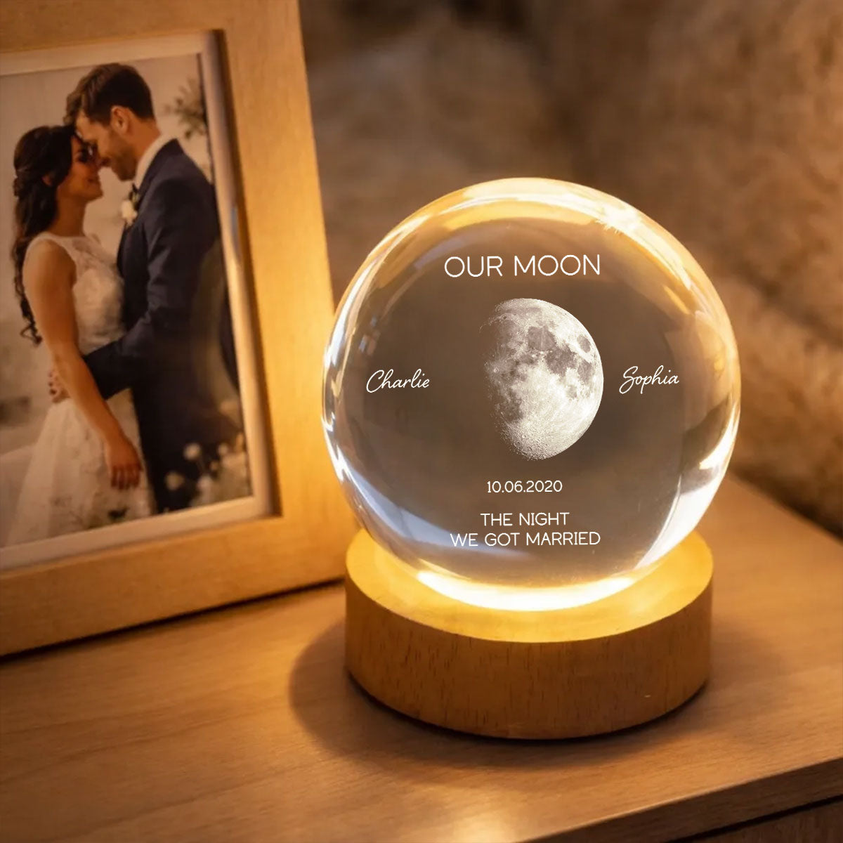 Personalized Moon Phase Crystal Ball Night Light - Custom Date Gift for Mom & Her - Unique Anniversary or Birthday Keepsake