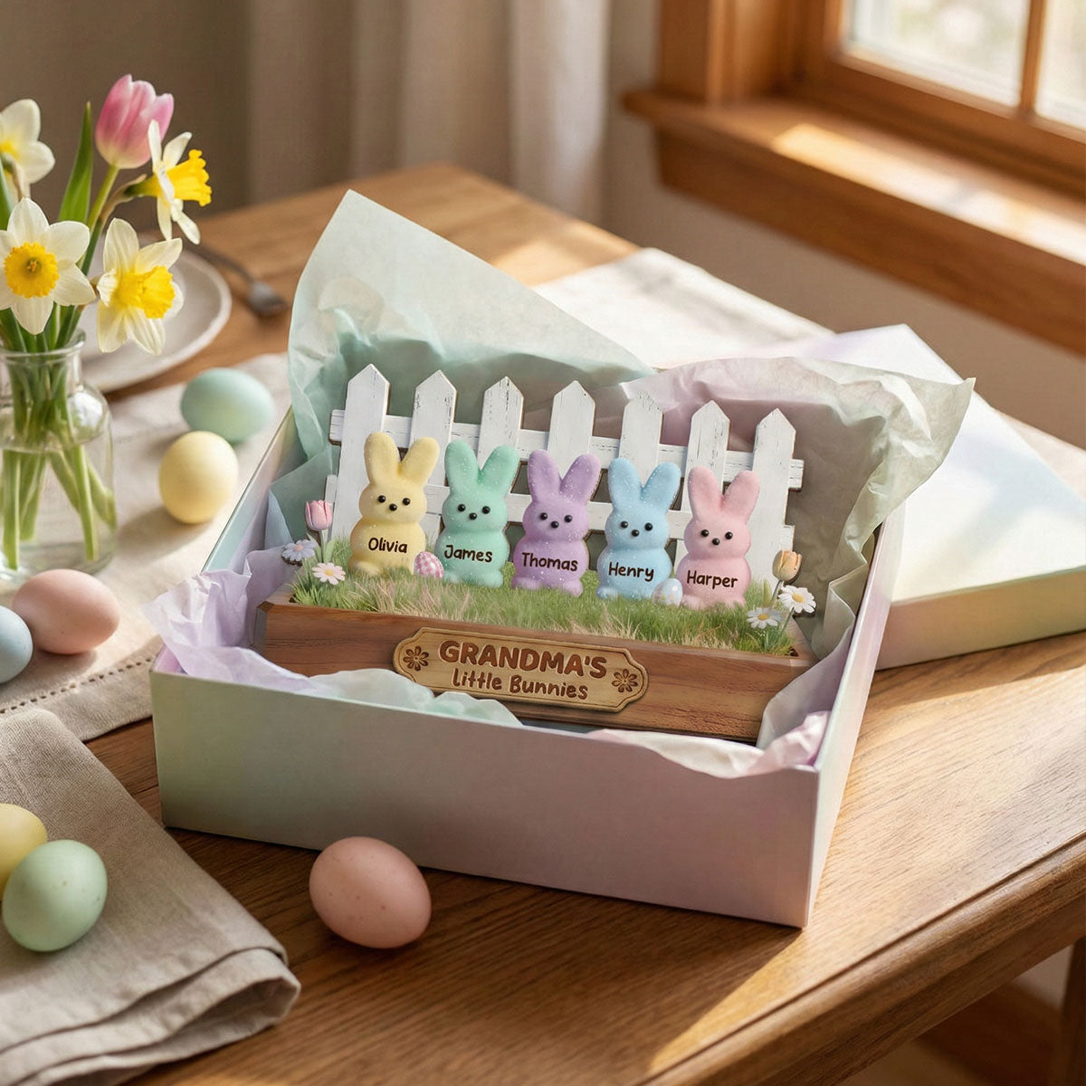 Happy Easter Grandma Little Bunnies - Personalized 2-Layered Wooden Plaque - Easter Gift For Grandma, Easter Decoration