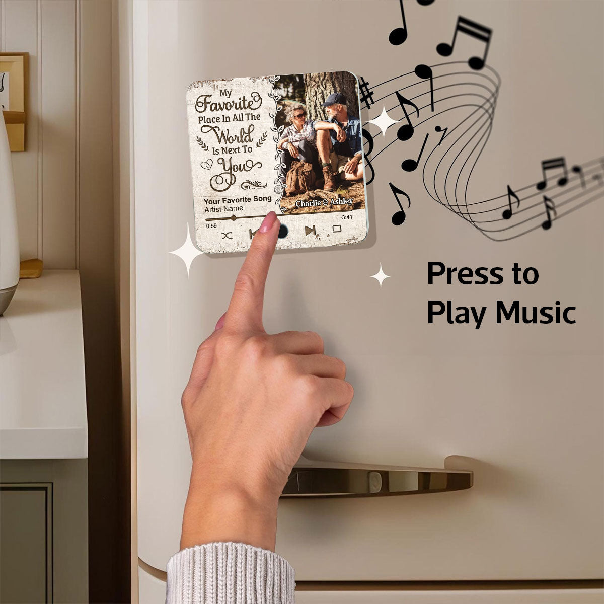 Favorite Place In The World Couple Custom Photo Personalized Music Fridge Magnet,  Gift For Him, For Her