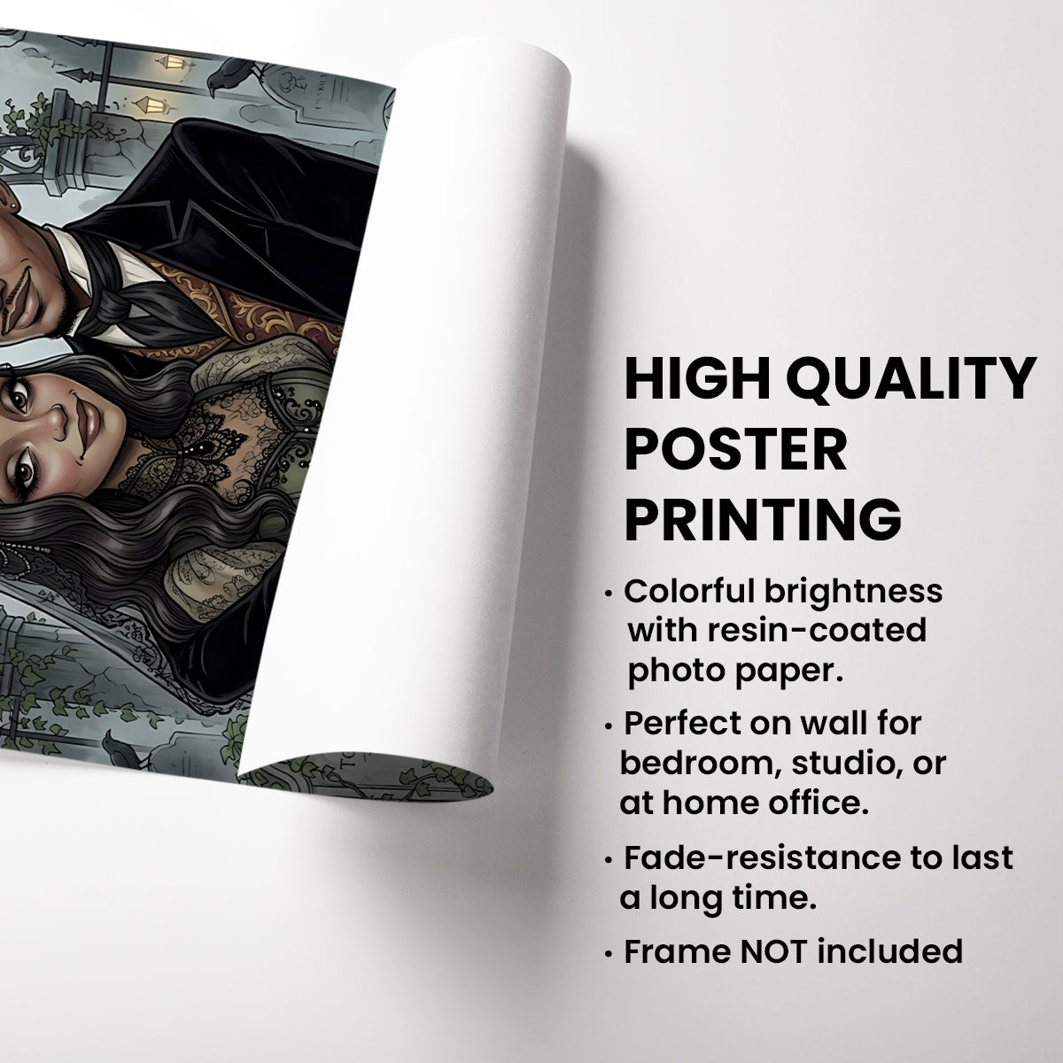 Custom Gothic Couple Portrait from Photo - Personalized Poster - Halloween Decor, Anniversary Gift for Her, for Him