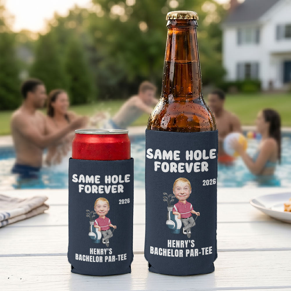 Same Hole Forever Golf Bachelor Party Favors - Custom His Funny Face - Personalized Can Cooler