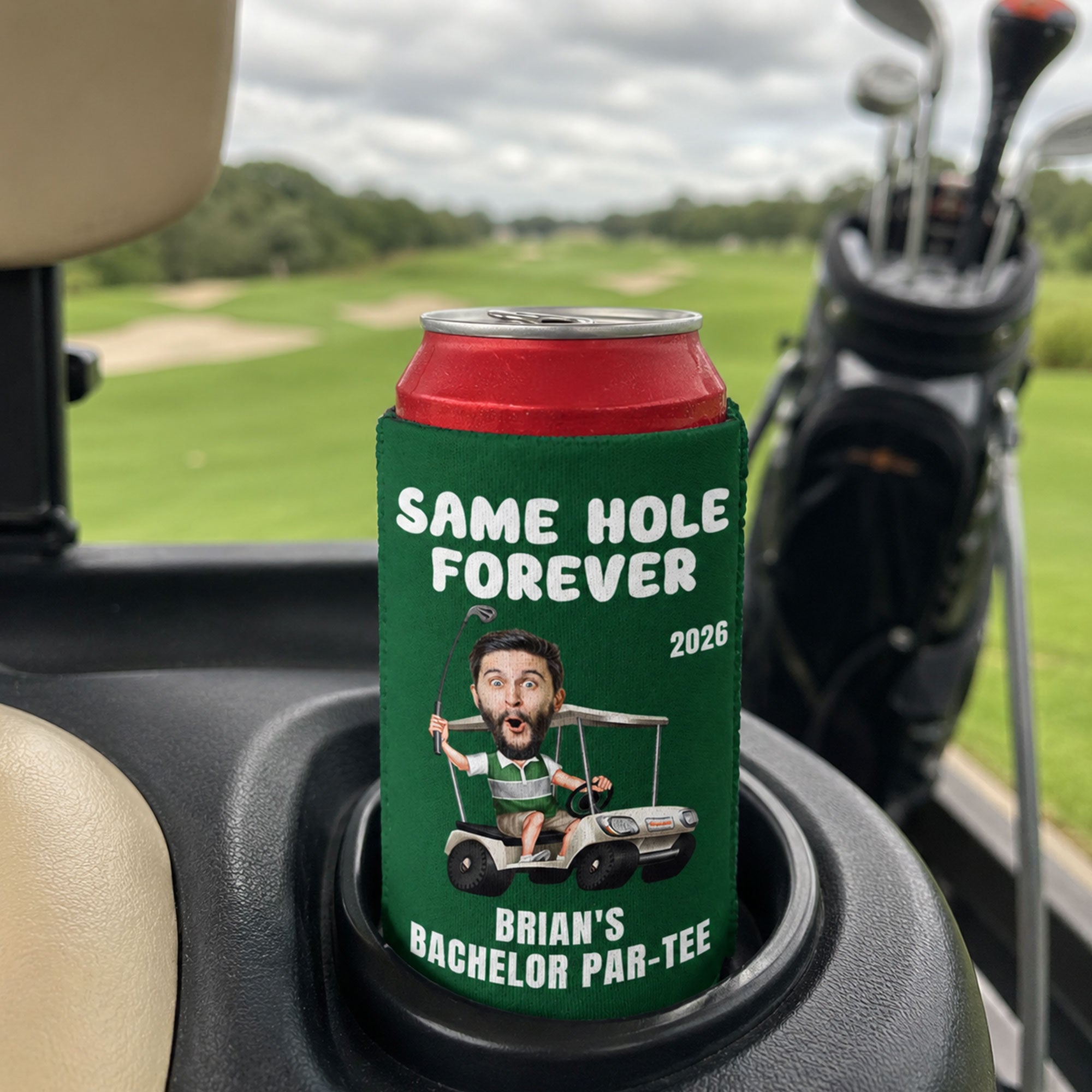Same Hole Forever Golf Bachelor Party Favors - Custom His Funny Face - Personalized Can Cooler