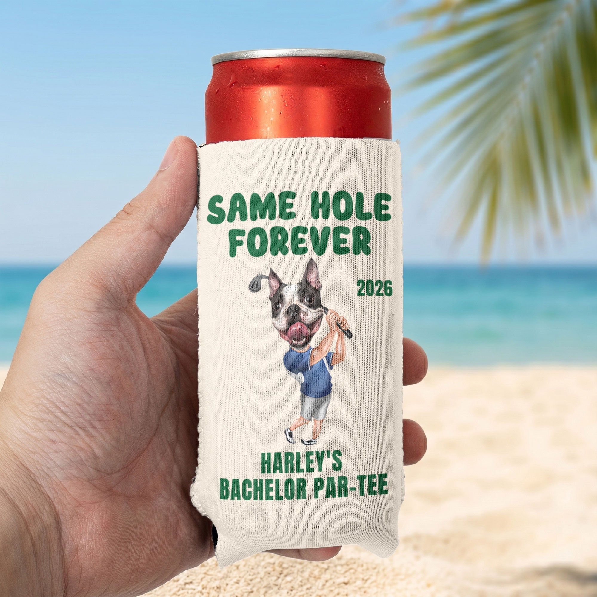 Same Hole Forever Golf Bachelor Party Favors - Custom His Funny Face - Personalized Can Cooler