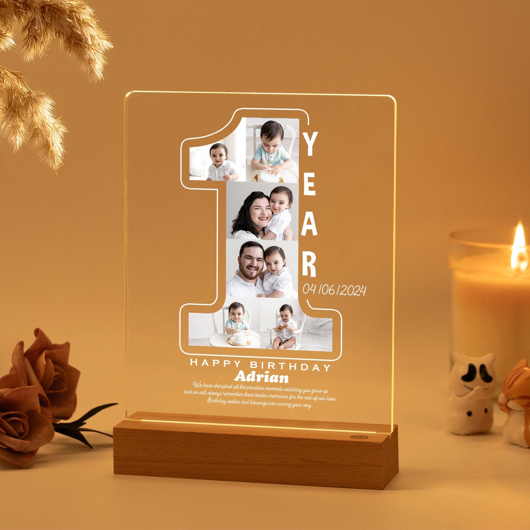 Custom Kids Birthday LED Photo Plaque – Personalized Age & Name
