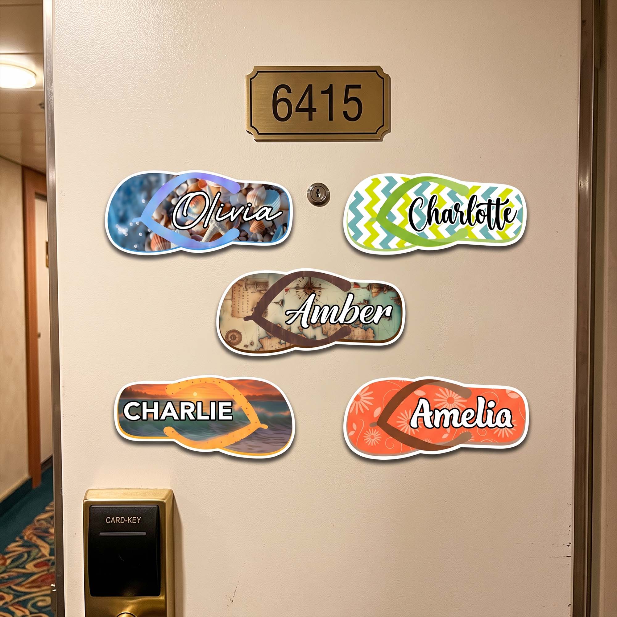 Summer Flip Flops - Cruise Door Signs Stateroom Decor Cruising Family Vacation, Girls Trip - Personalized Magnet