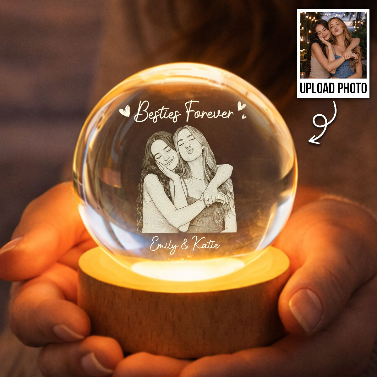 Besties Forever Custom Photo - Personalized Crystal Ball LED Night Light - Birthday Gift, Gift For Best Friends