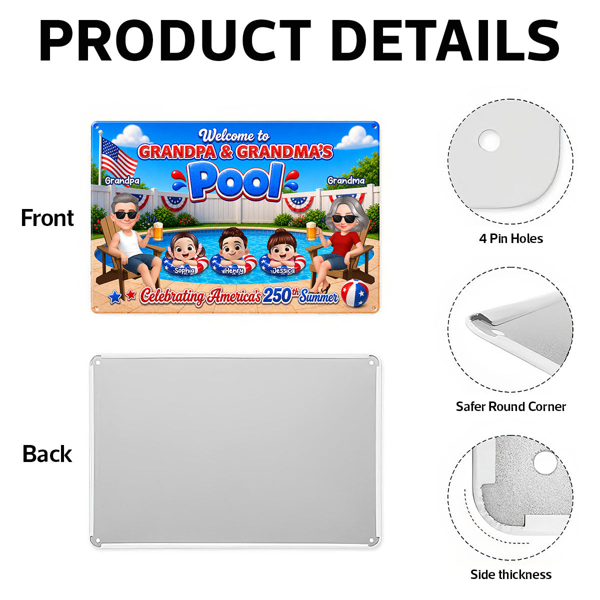 Welcome To Grandma Grandpa Pool America 250th Anniversary - Personalized Metal Sign - Gift For Grandparents, Summer Decoration