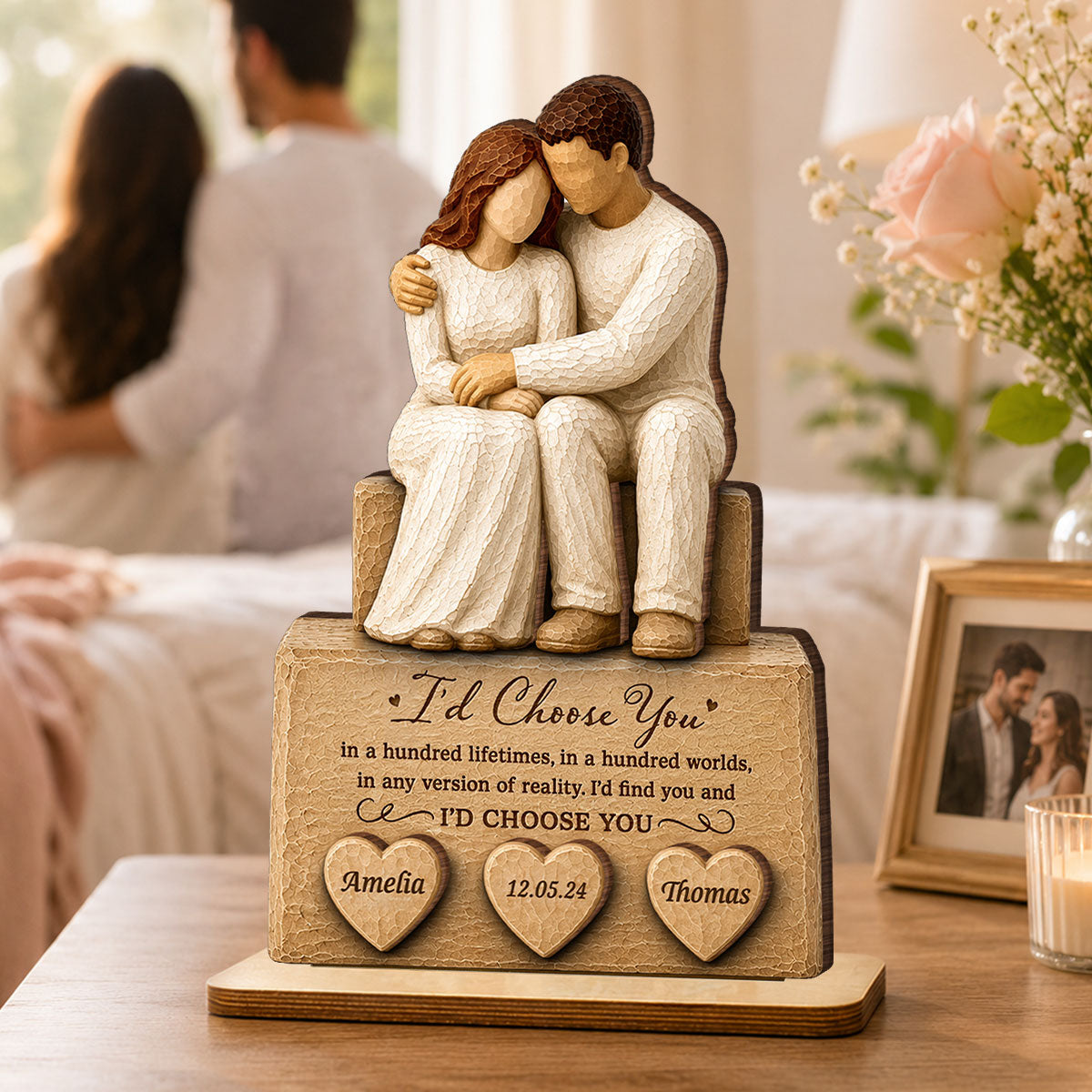I'd Choose You Husband and Wife Couple - Personalized 2-Layered Wooden Plaque - Heartfelt Anniversary Gift for Her, for Him