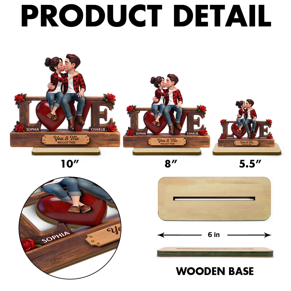 Eternal Rose LOVE Couple Forever Together - Personalized 2-Layered Wooden Plaque - Heartfelt Gift For Couple, For Him, For Her