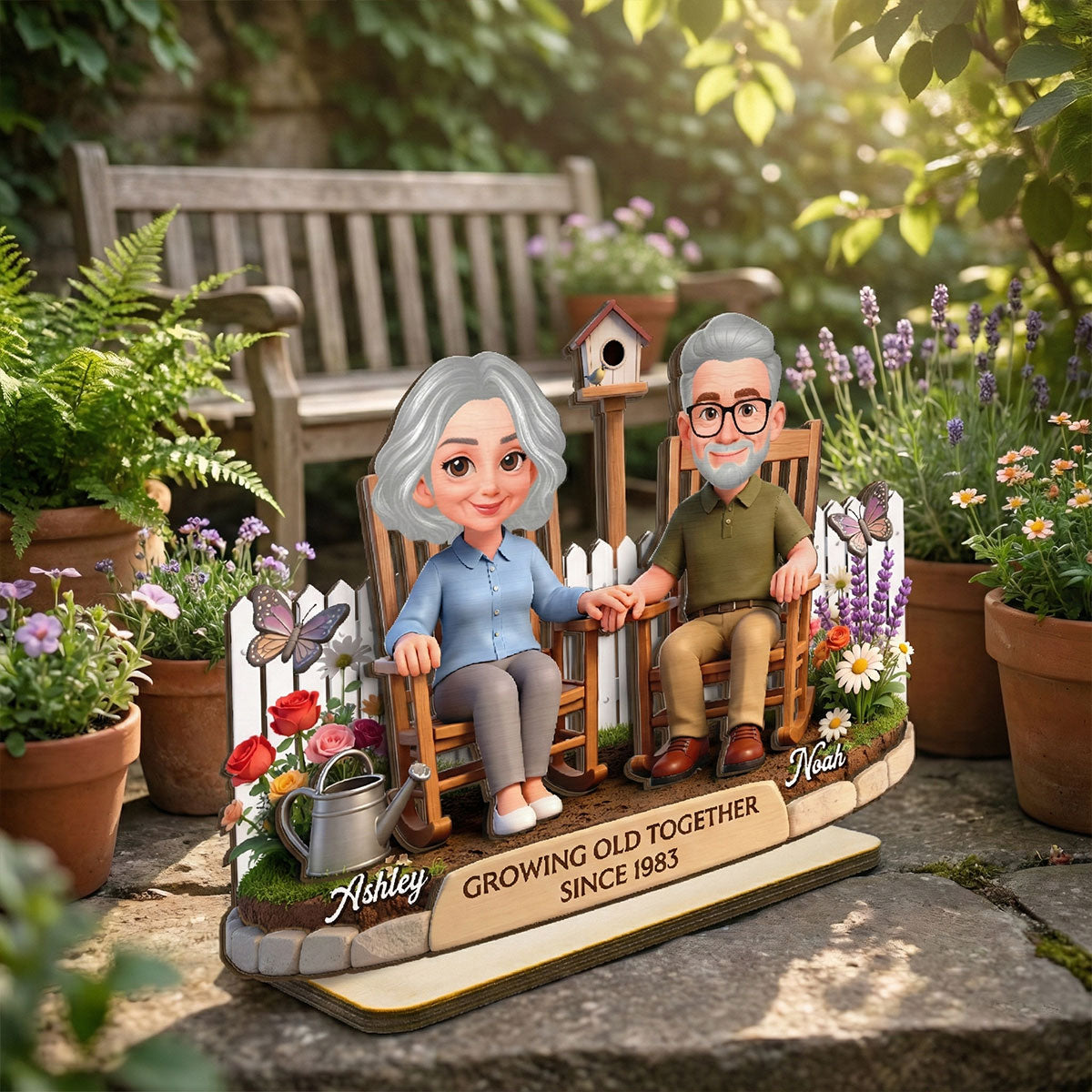 Eternal Love Couple Backyard Garden Growing Old Together - Personalized 2-Layer Wooden Plaque - Heartfelt Valentine's Day, Anniversary Gift For Couple, Gift For Him, For Her
