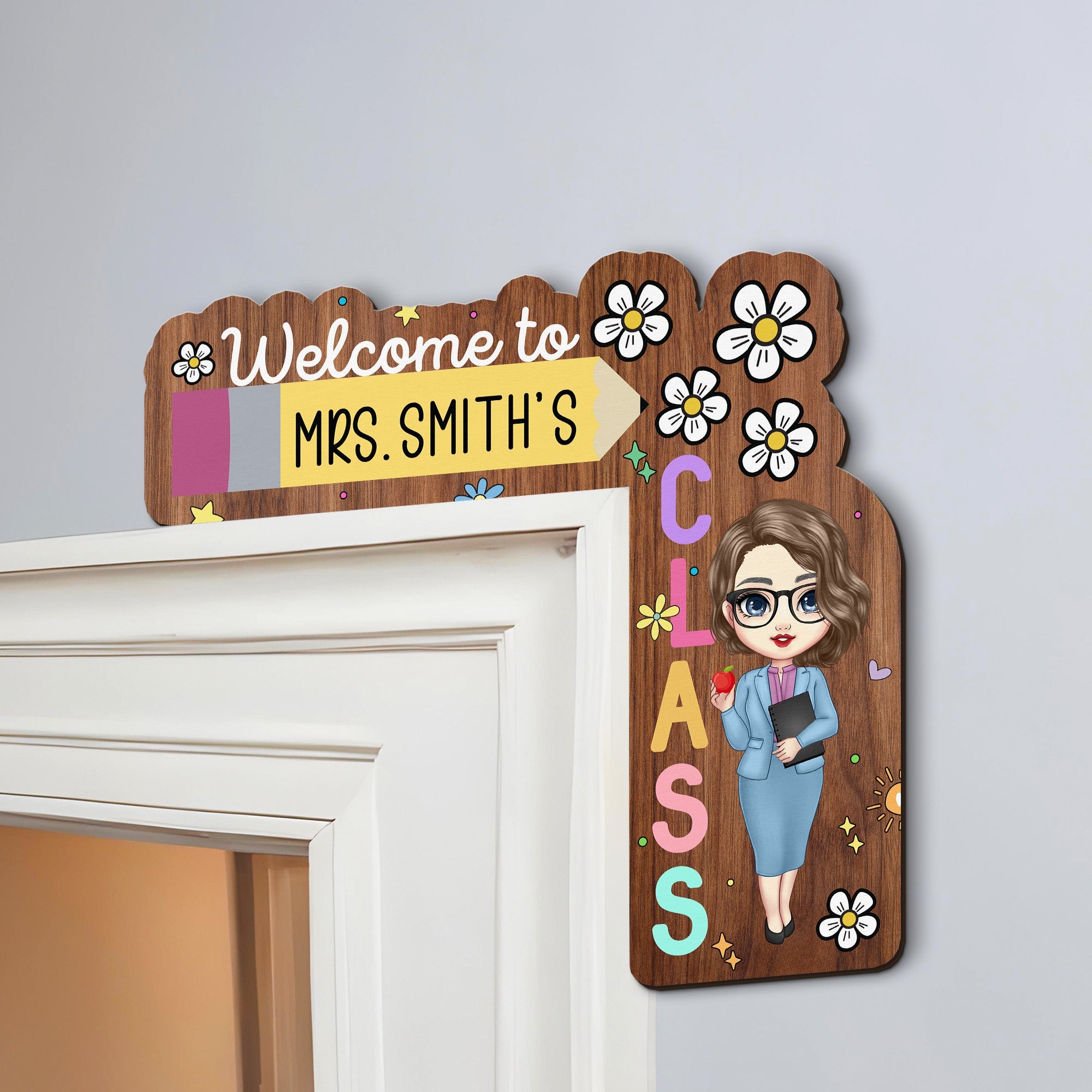 Teacher Back To School Classroom Decoration - Personalized Door Corner Wood Sign