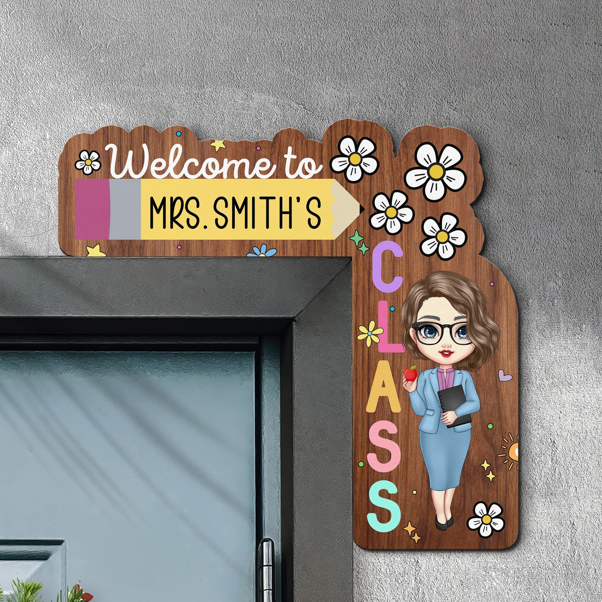 Teacher Back To School Classroom Decoration - Personalized Door Corner Wood Sign