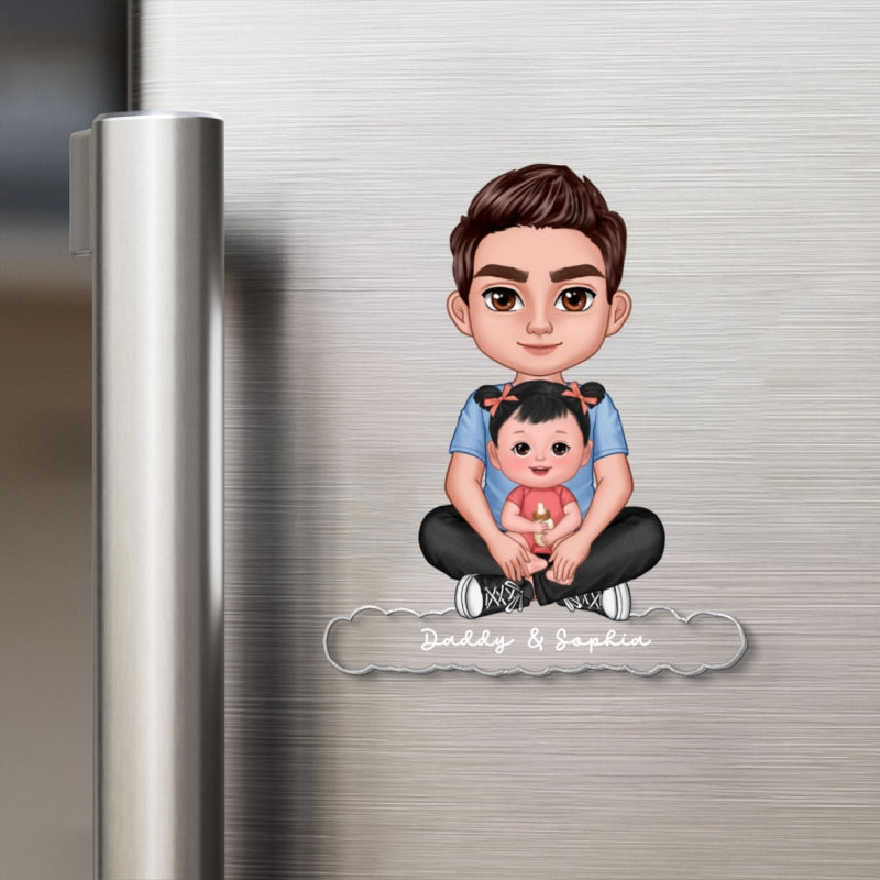 Forever Love Dad Grandpa Sitting With Kids - Personalized Acrylic Fridge Magnet - Father's Day Gift For Dad, Husband, Grandpa