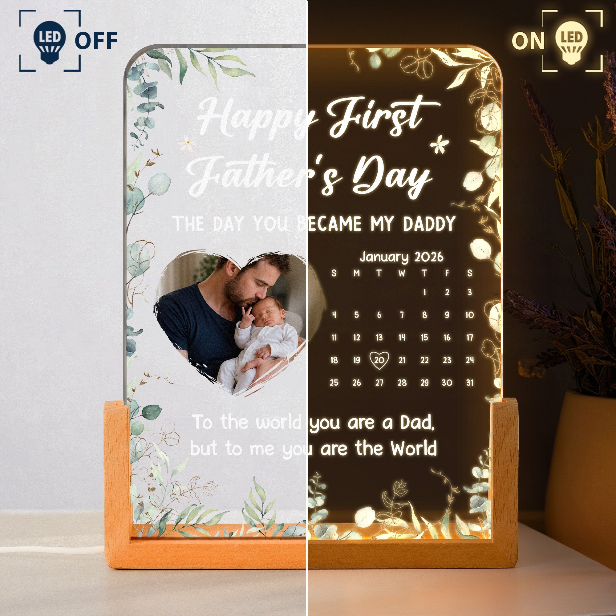 The Day You Became My Daddy - 1st Father's Day Gift - Personalized Night Light