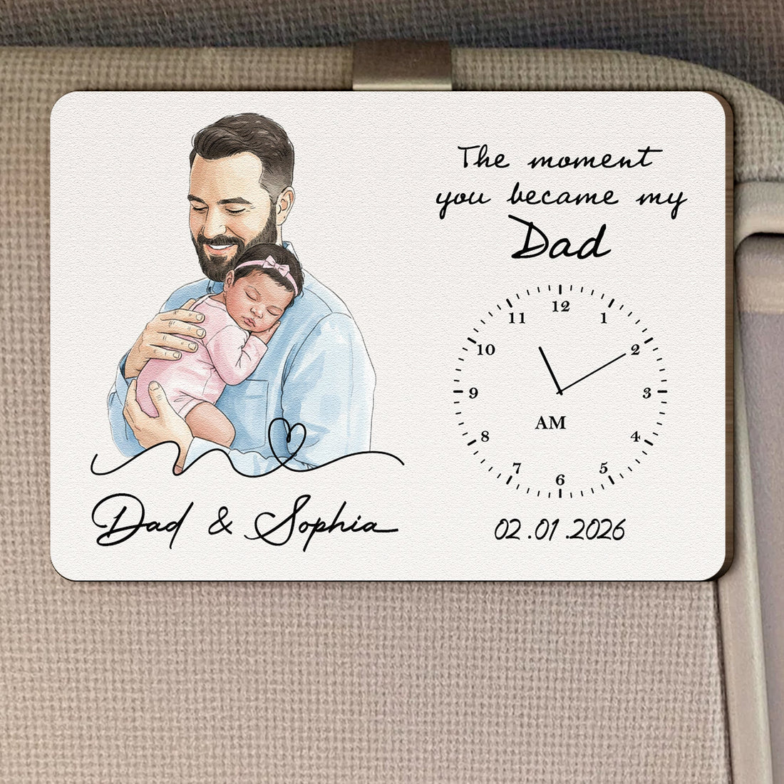 The Moment You Became My Dad Custom Photo Watercolor Father's Day Gift For New Dad - Personalized Car Visor Clip