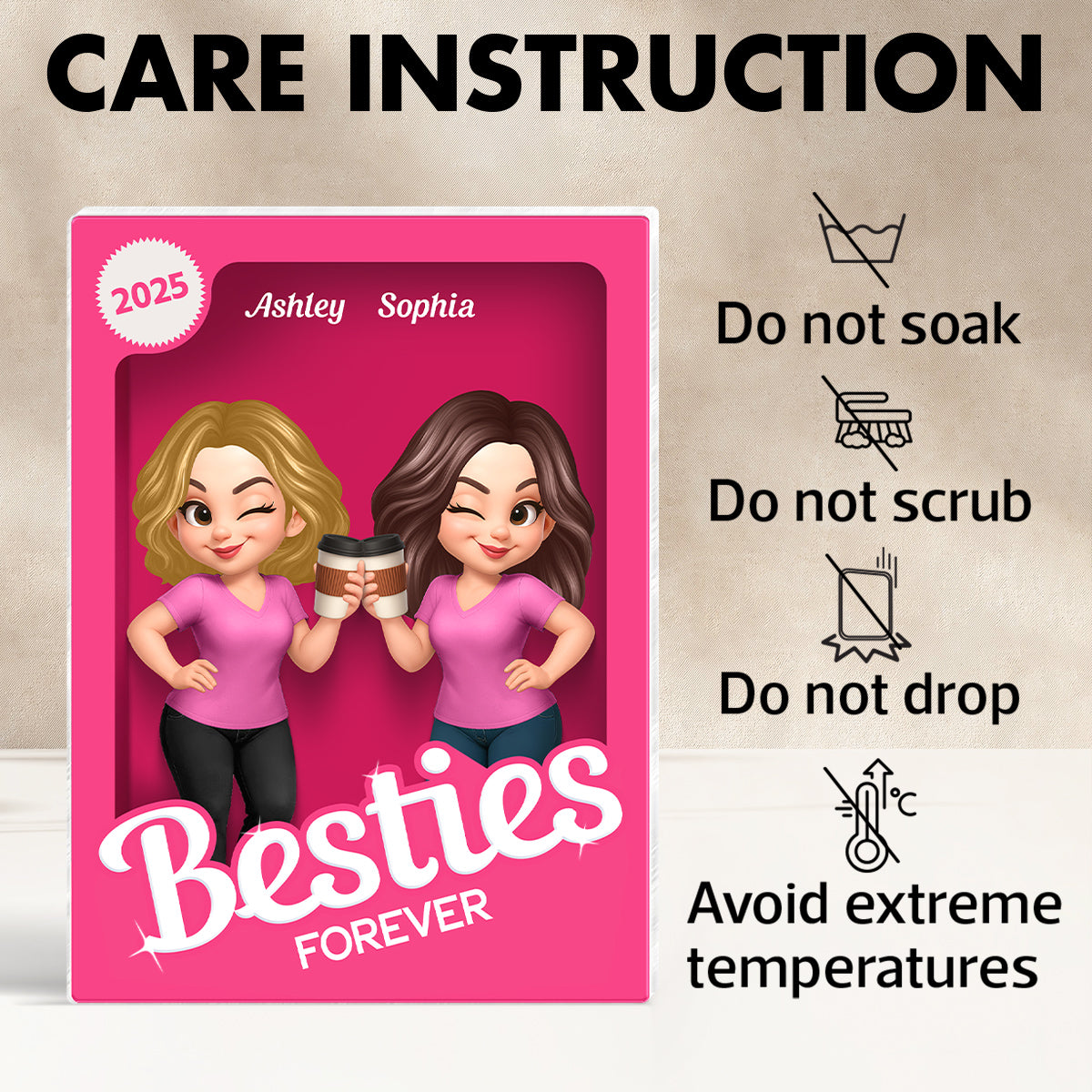 Besties Forever Pink Action Figure 3D Effect - Personalized Acrylic Block Plaque - Meaningful Gift For Best Friend