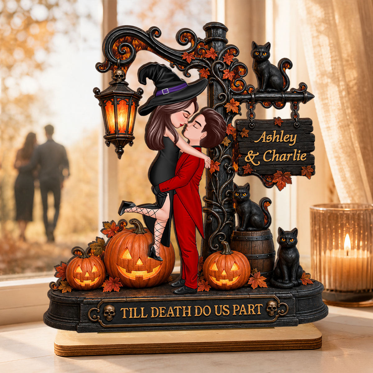 Till Death Do Us Part Couple - Personalized 2-Layered Wooden Plaque - Halloween Fall Decor for Her