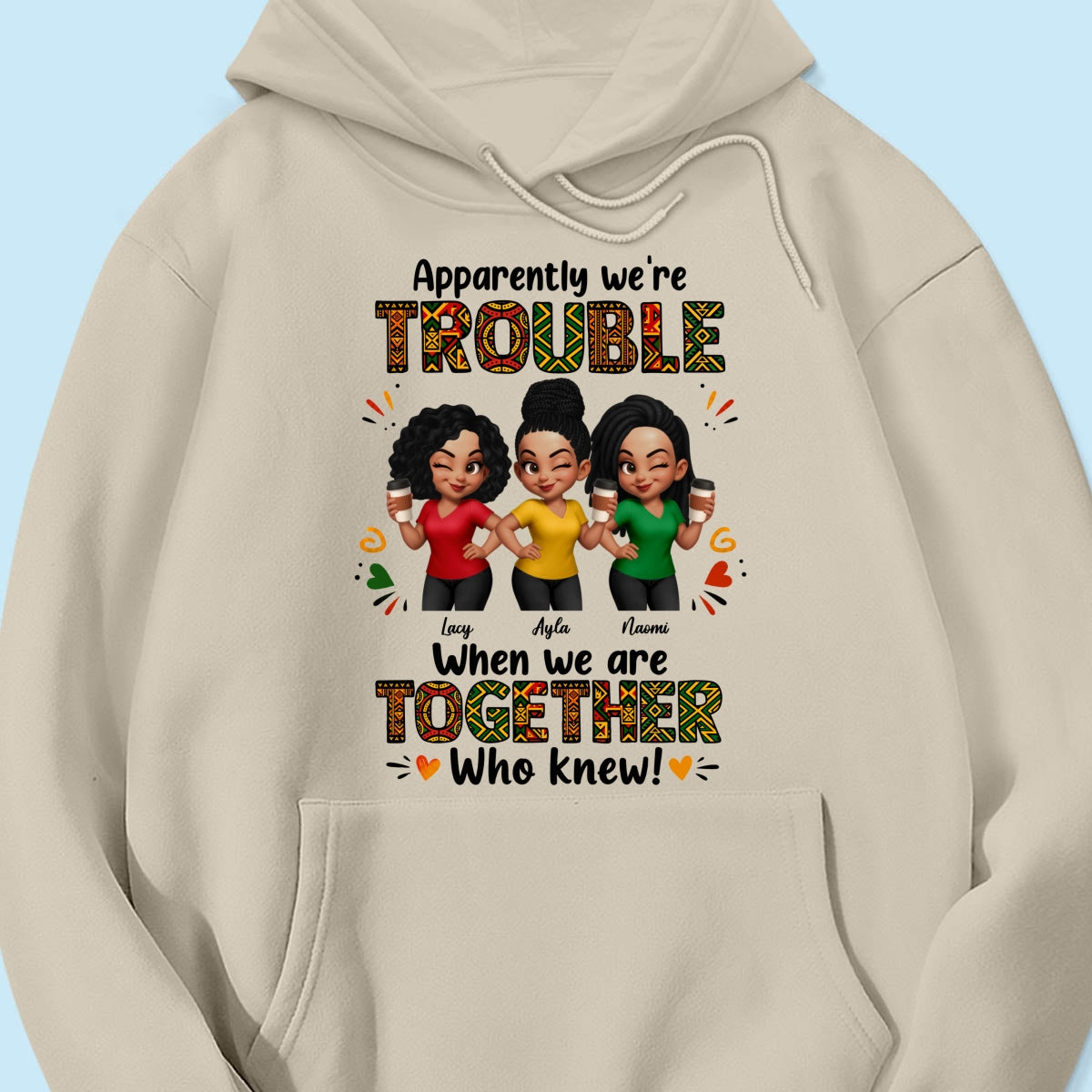 Tribal Pattern Besties Trouble Together - Personalized Shirt - Birthday Gift, Gift For Best Friends