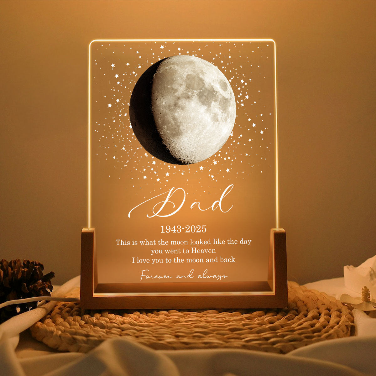This is What the Moon Look Like the Day You Went to Heaven - Personalized LED Night Light - Heartfelt Memorial Remembrance Keepsake