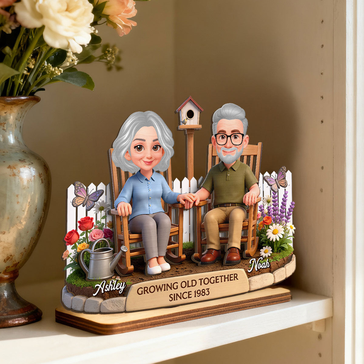 Eternal Love Couple Backyard Garden Growing Old Together - Personalized 2-Layer Wooden Plaque - Heartfelt Valentine's Day, Anniversary Gift For Couple, Gift For Him, For Her