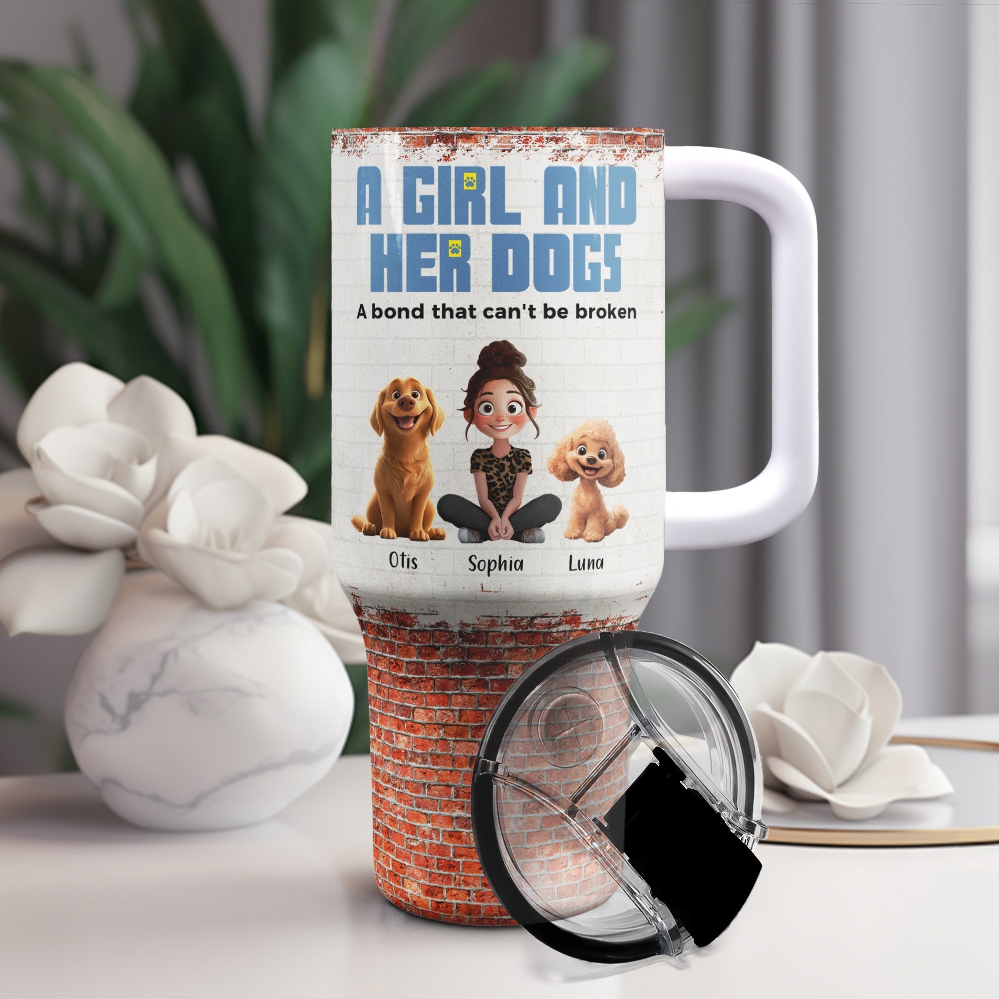 Unbreakable Bond Of A Girl & Her Dogs - Personalized 40oz Tumbler With Straw - Gift For Daughter