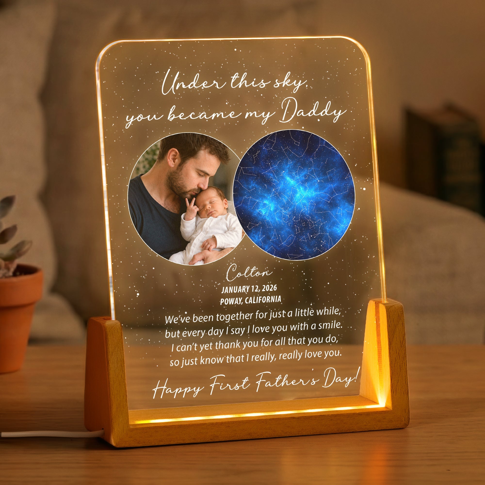 Under This Sky You Became My Daddy Custom Star Map - 1st Father's Day For New Dad, Husband, Son - Personalized Night Light