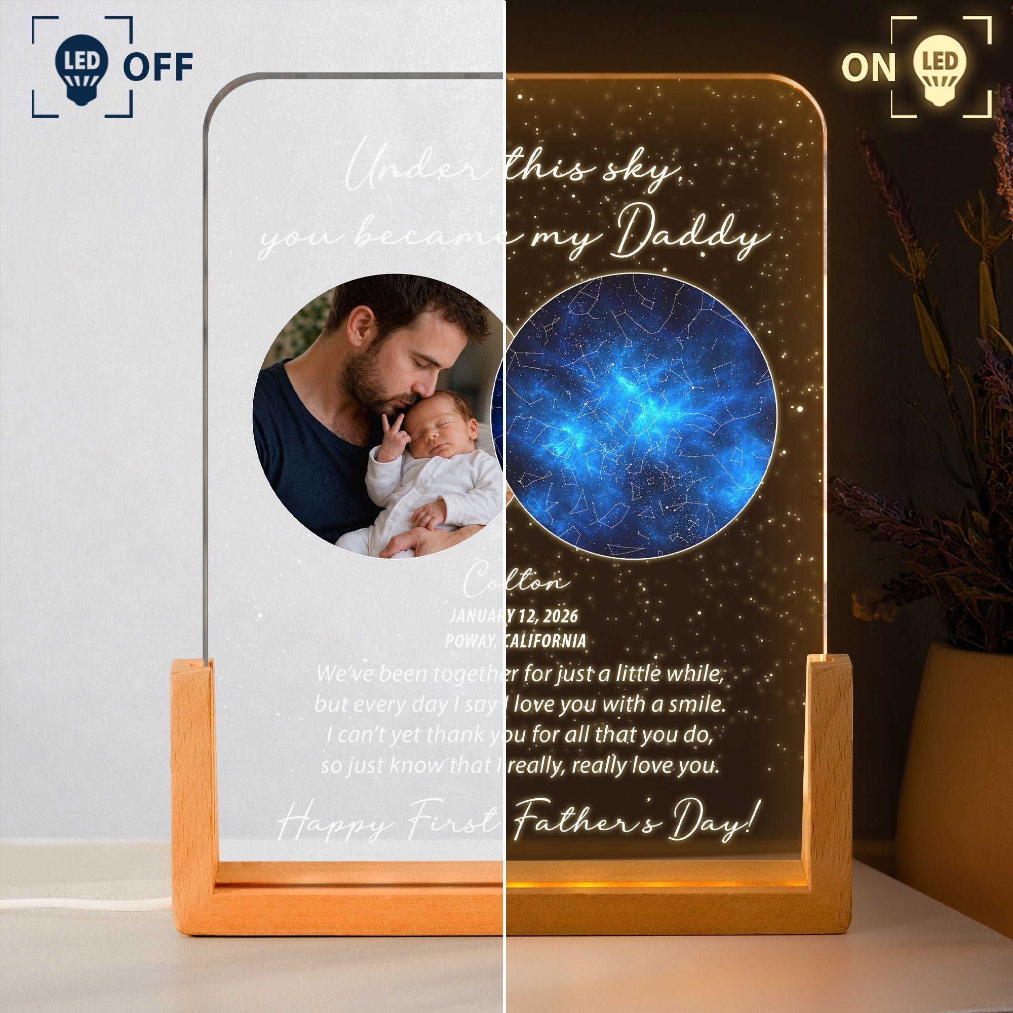 Under This Sky You Became My Daddy Custom Star Map - 1st Father's Day For New Dad, Husband, Son - Personalized Night Light