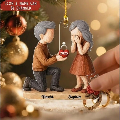 Couple Marriage Proposal - Personalized Acrylic Ornament - Newly Engaged Gift, "She Said Yes!" Ornament, Custom Just Engaged Gifts for Couples