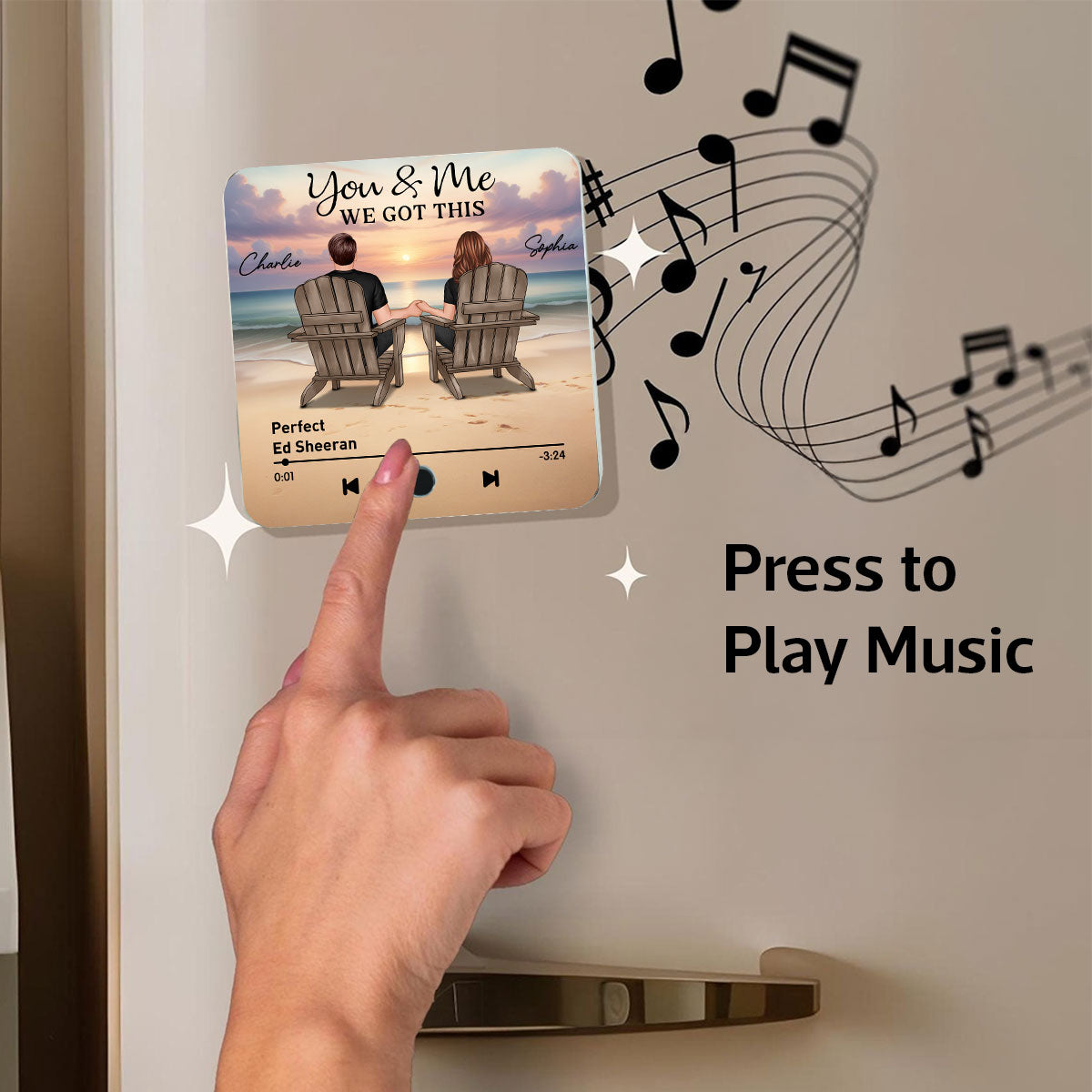 Couple Back View At Beach Favorite Song Personalized Music Fridge Magnet,  Gift For Couple