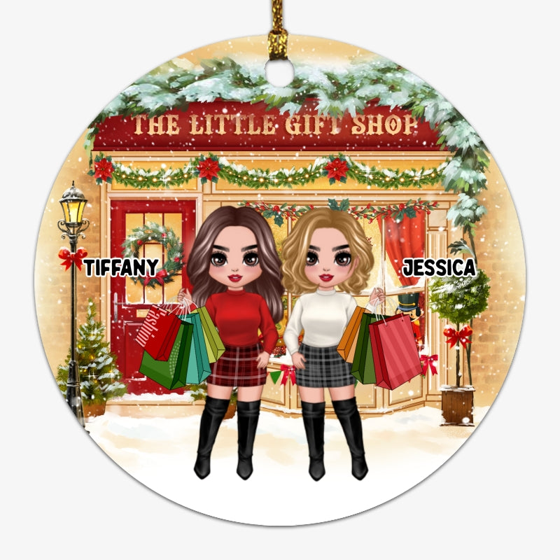 Shopping Girls Christmas Gift Shop Personalized Circle Ornament