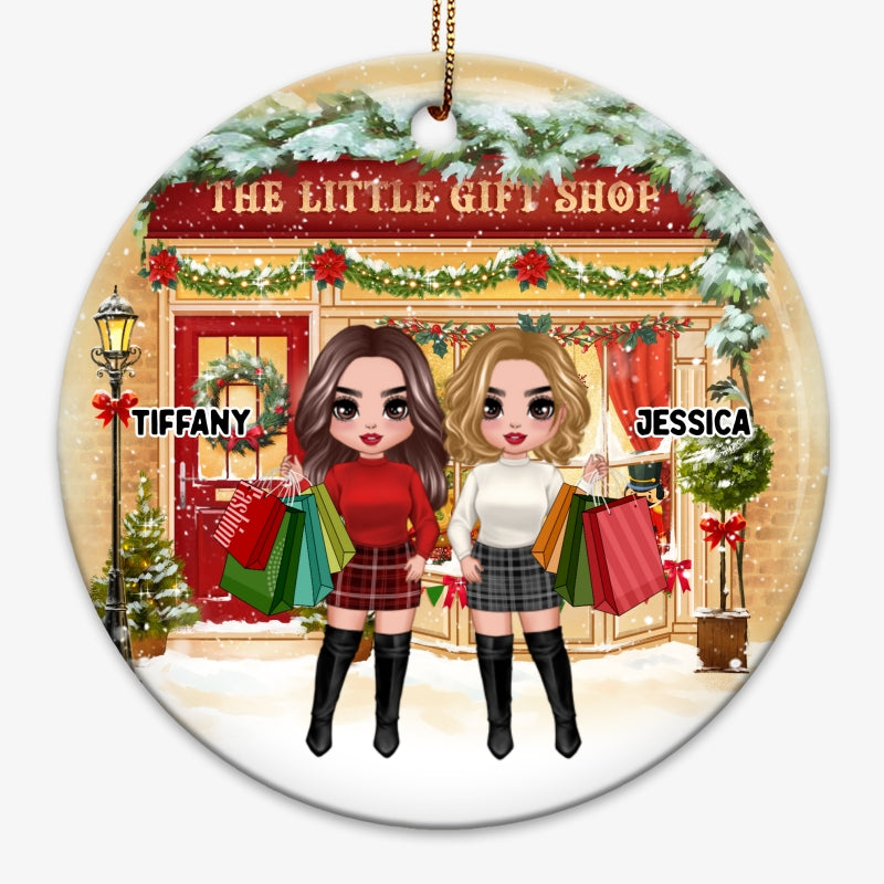 Shopping Girls Christmas Gift Shop Personalized Circle Ornament