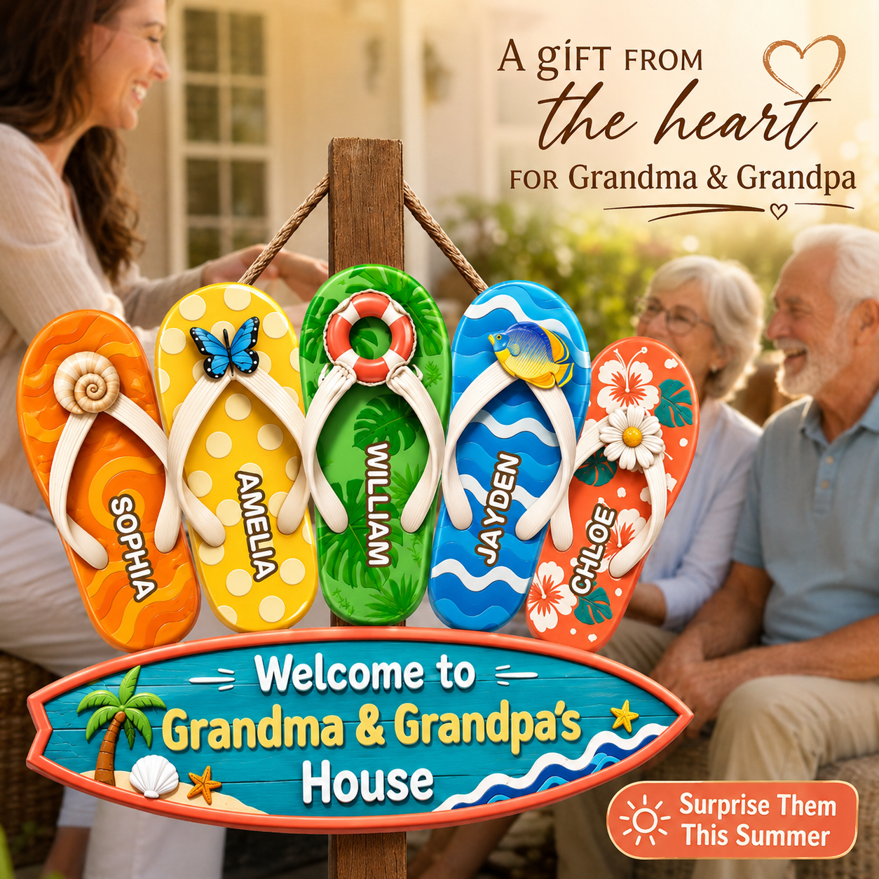 Hello Summer Vibe Welcome To Grandma Grandpa House - Personalized Wood Sign - Grandparents House Summer Decoration