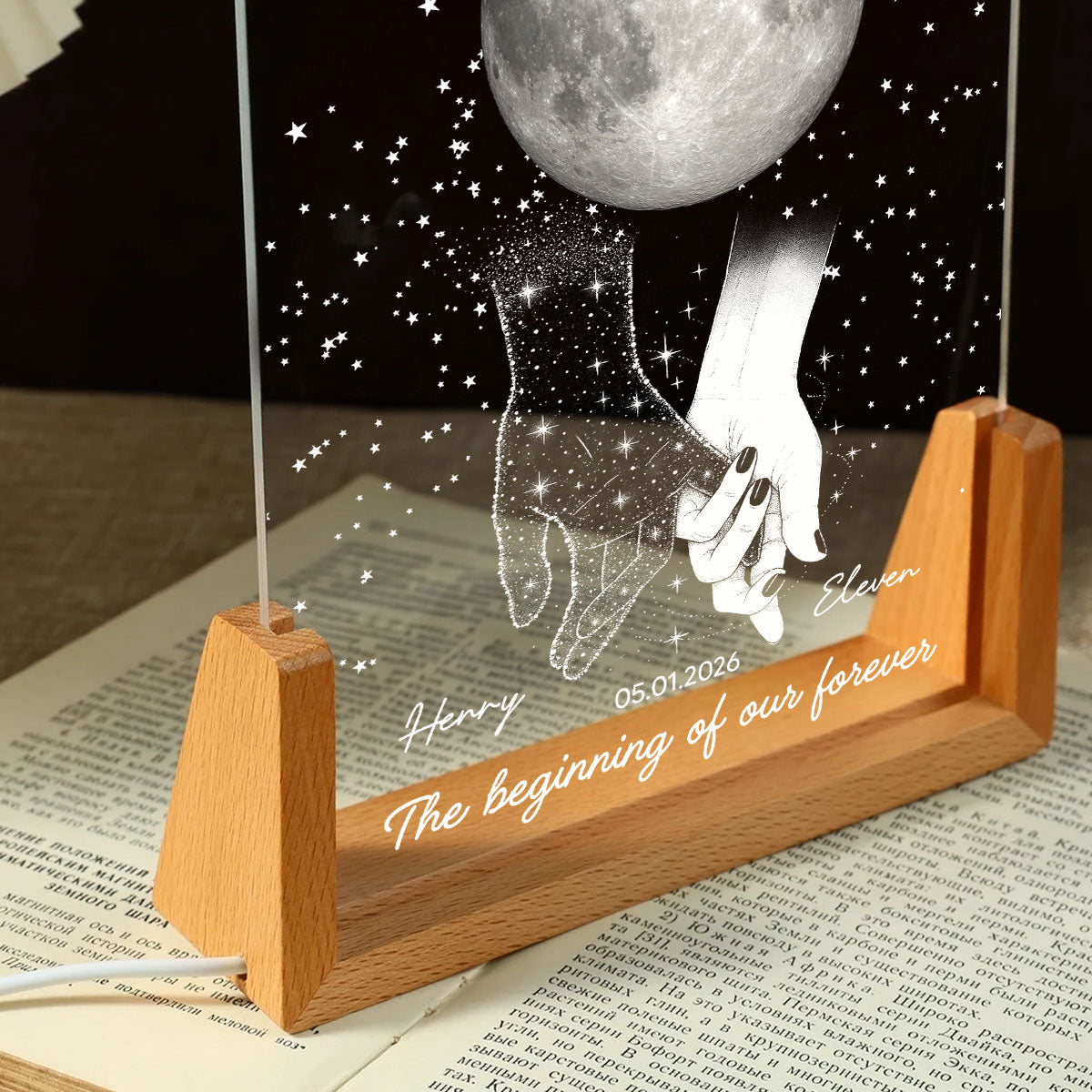 Couple Moon Phase The Beginning Of Our Forever - Personalized Acrylic LED Night Light - Wedding Anniversary Gift For Couple