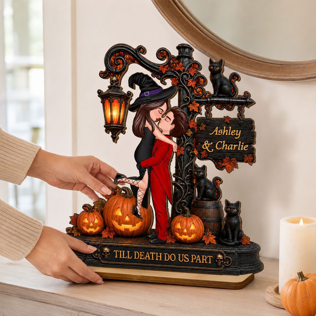 Till Death Do Us Part Couple - Personalized 2-Layered Wooden Plaque - Halloween Fall Decor for Her