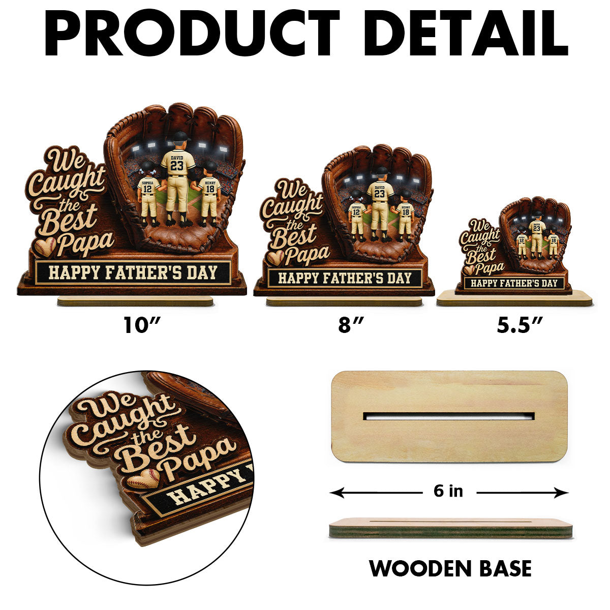 We Caught The Best Grandpa Man & Kids In Glove - Personalized 2-Layered Wooden Plaque - Happy  For Baseball Grandpa