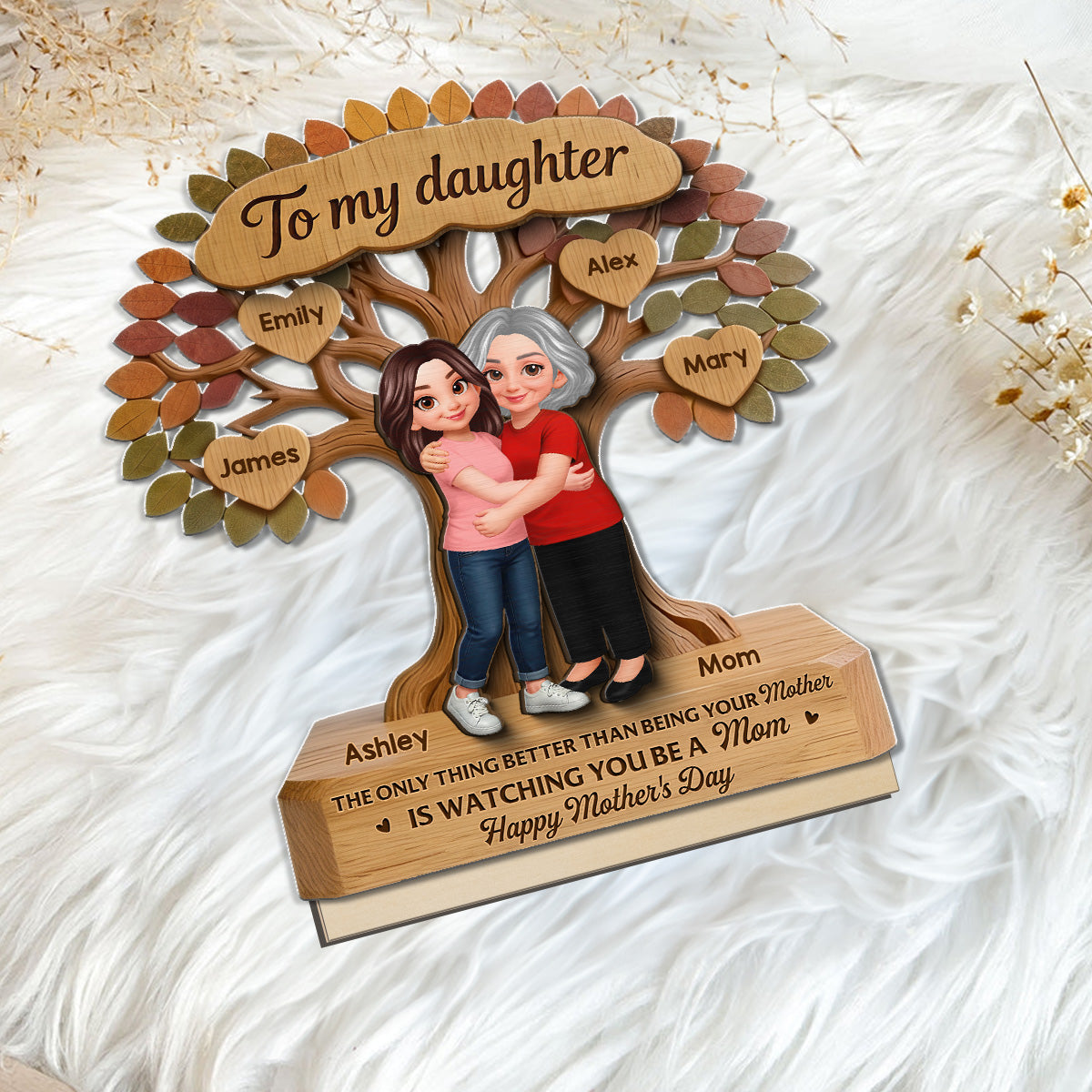 To My Daughter From Mom Happy Mother's Day Tree Of Life Custom Kids Names - Personalized 2-Layered Wooden Plaque - Mother's Day Gift For Daughter