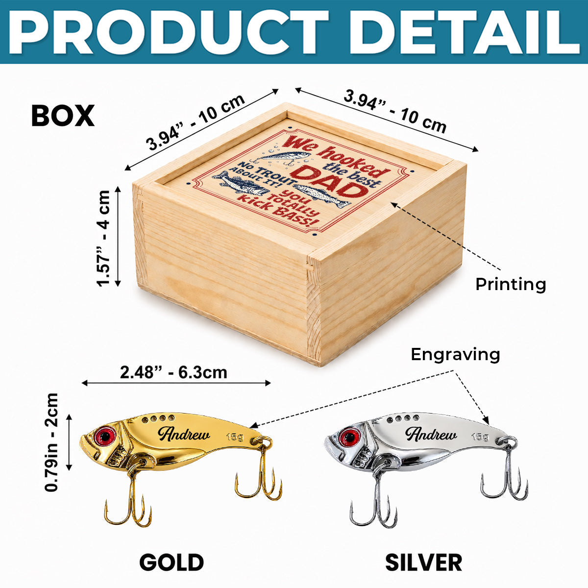 Custom Fishing Lure Gift Box - Personalized Father's Day Fishing Gifts For Fisherman, Dad, Grandpa - Fishing Solves Most Problems