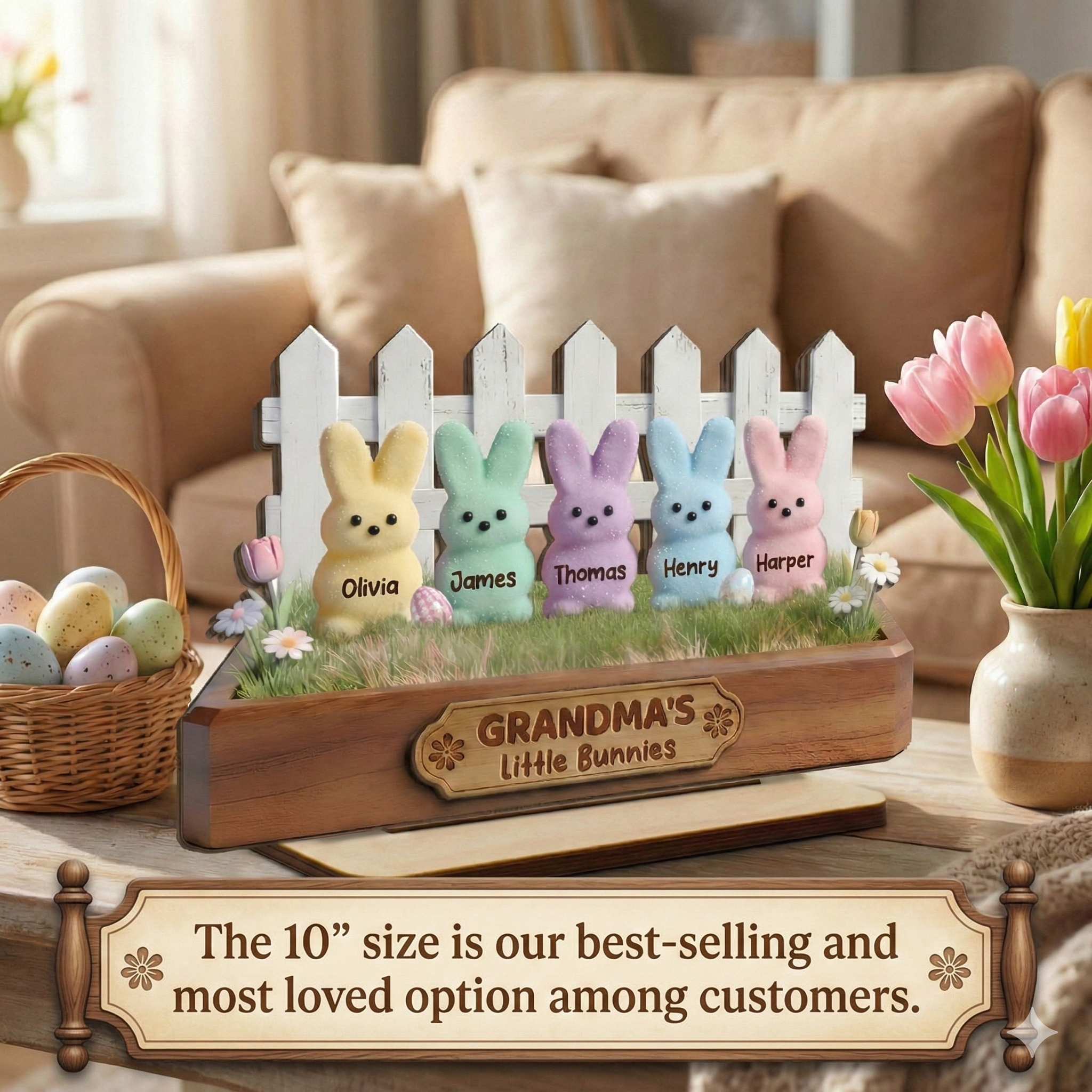 Happy Easter Grandma Little Bunnies - Personalized 2-Layered Wooden Plaque - Easter Gift For Grandma, Easter Decoration