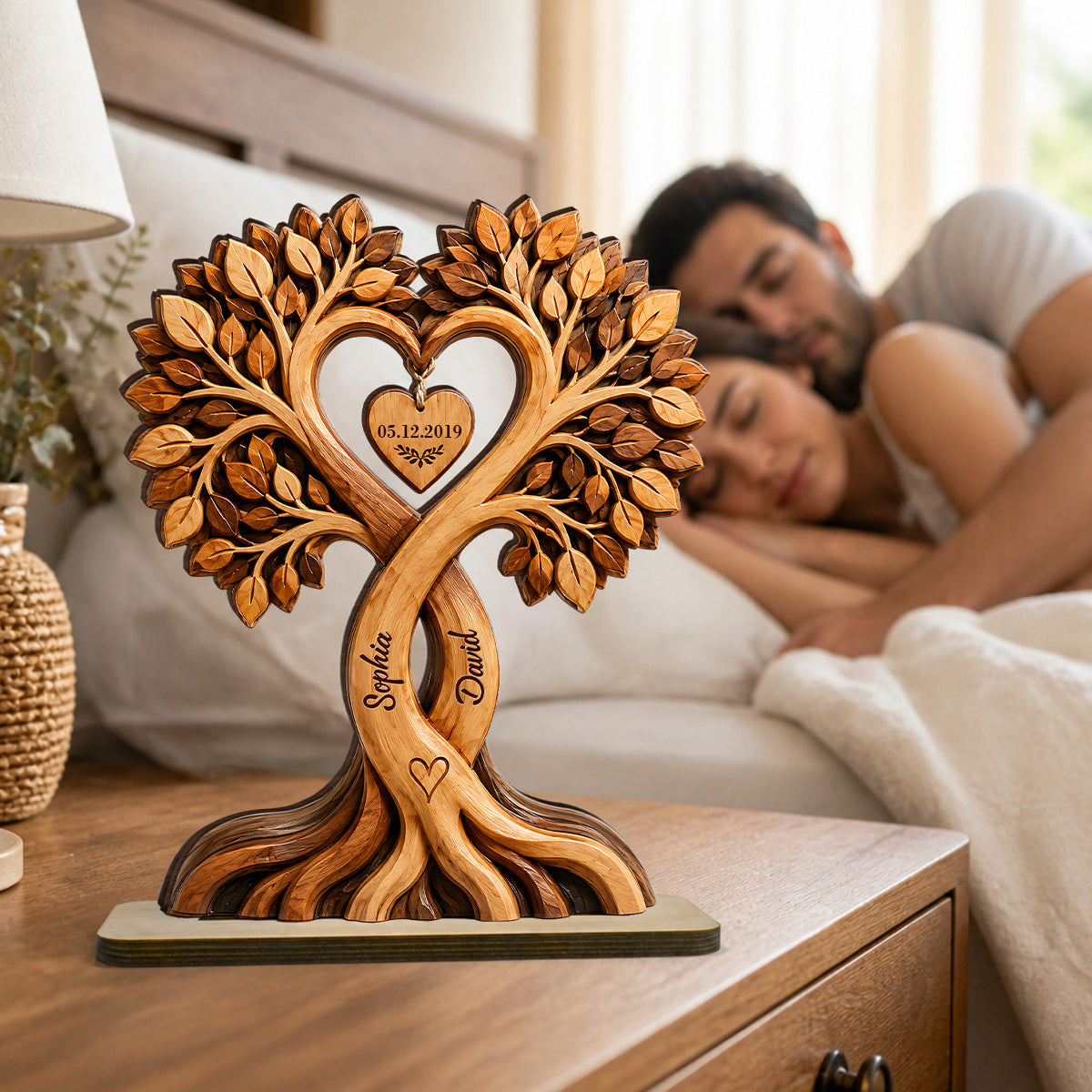 Couple Heart Tree - Personalized 2-Layered Wooden Plaque - Anniversary Gift for Him, Gift for Her