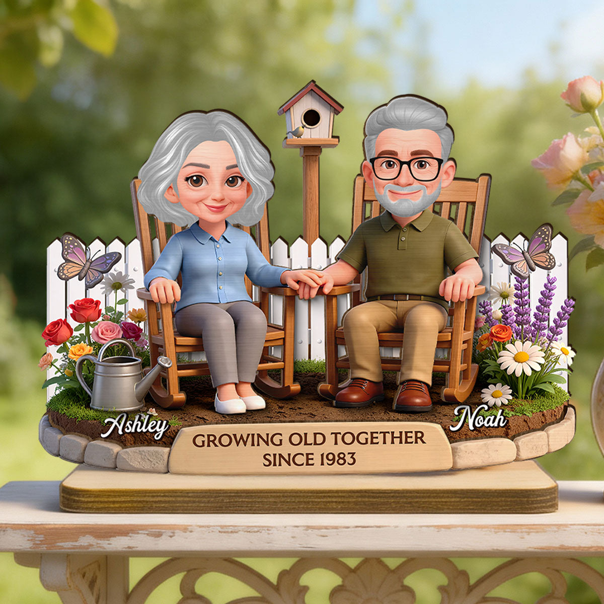 Eternal Love Couple Backyard Garden Growing Old Together - Personalized 2-Layer Wooden Plaque - Heartfelt Valentine's Day, Anniversary Gift For Couple, Gift For Him, For Her