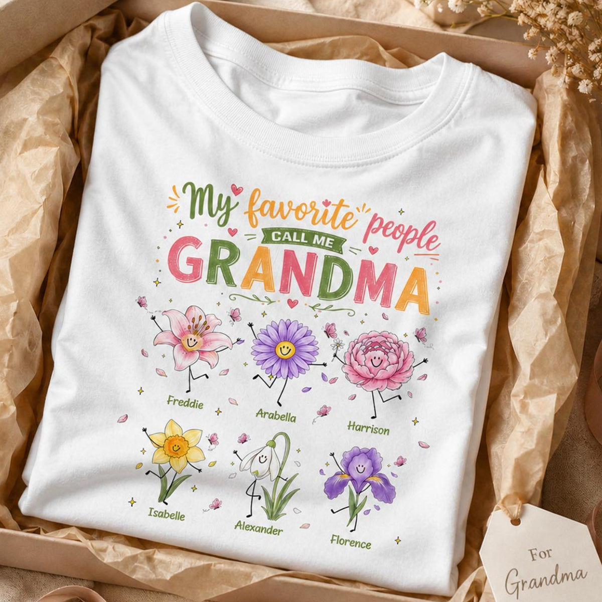 My Favorite People Call Me Grandma Cute Doodle Birth Month Flower - Personalized Shirt - Heartfelt Gift For Grandma, Mom