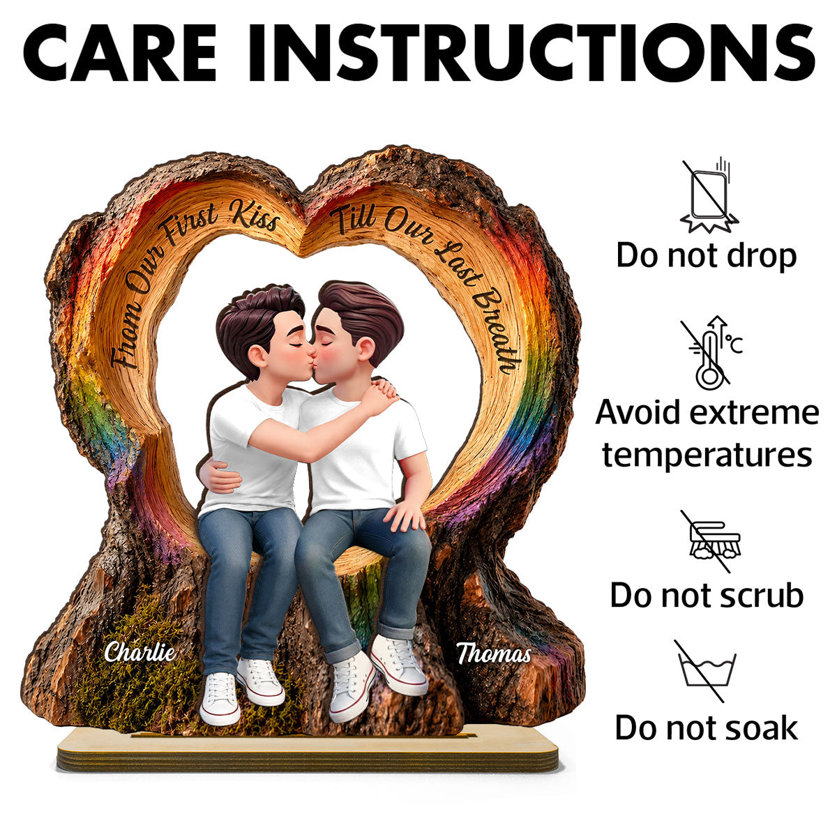 From Our First Kiss Till Our Last Breath LGBT+ Couple - Personalized 2-Layered Wooden Plaque - Gift For Couple, Happy Pride Month