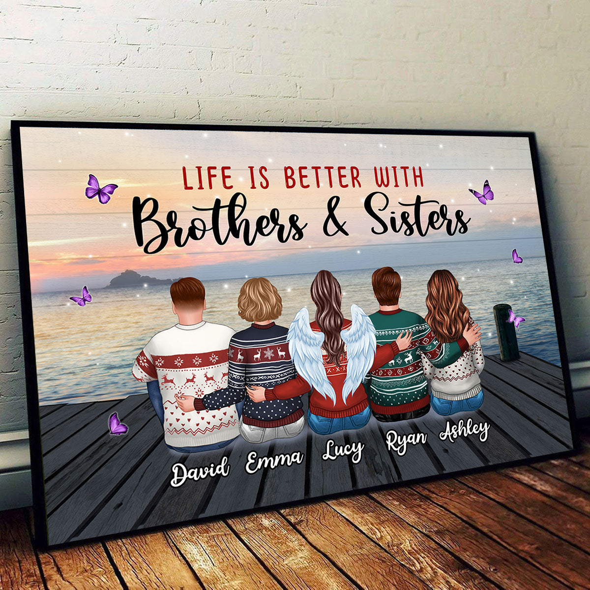 Family Siblings Besties Sitting Gift Personalized Poster