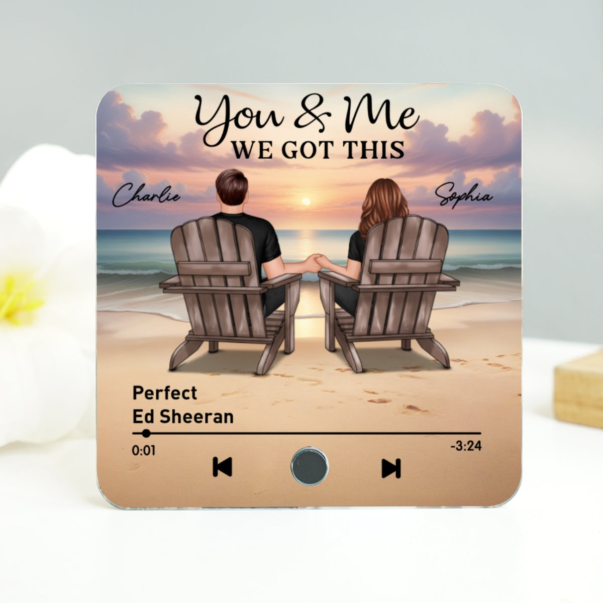 Couple Back View At Beach Favorite Song Personalized Music Fridge Magnet,  Gift For Couple