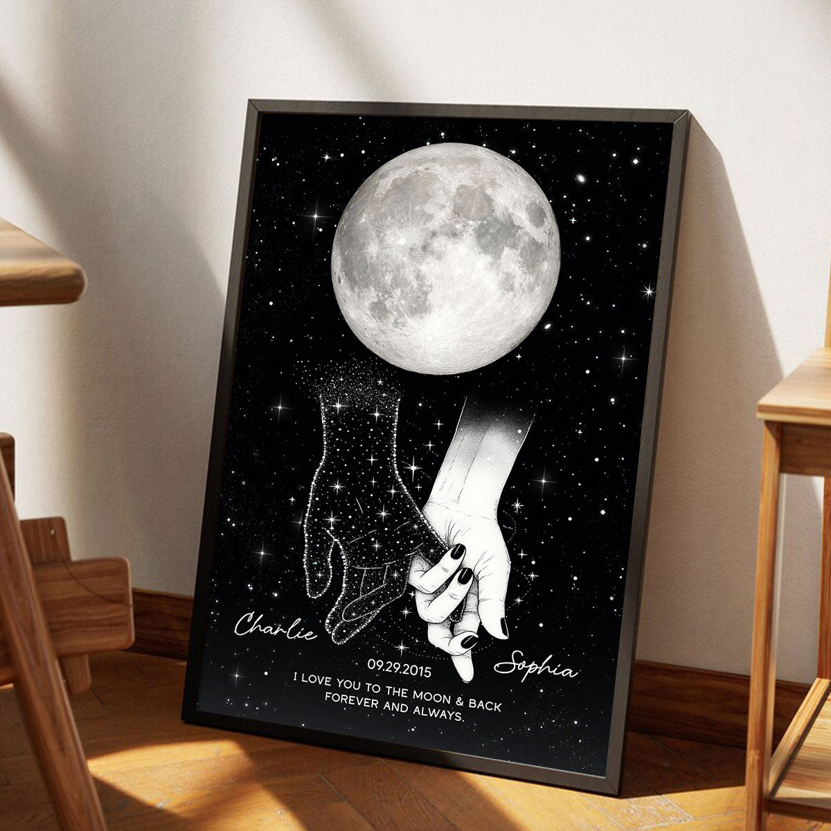 Lost Loved One Holding Hands Moon Phase Galaxy Art Memorial Sympathy Gift Personalized Poster
