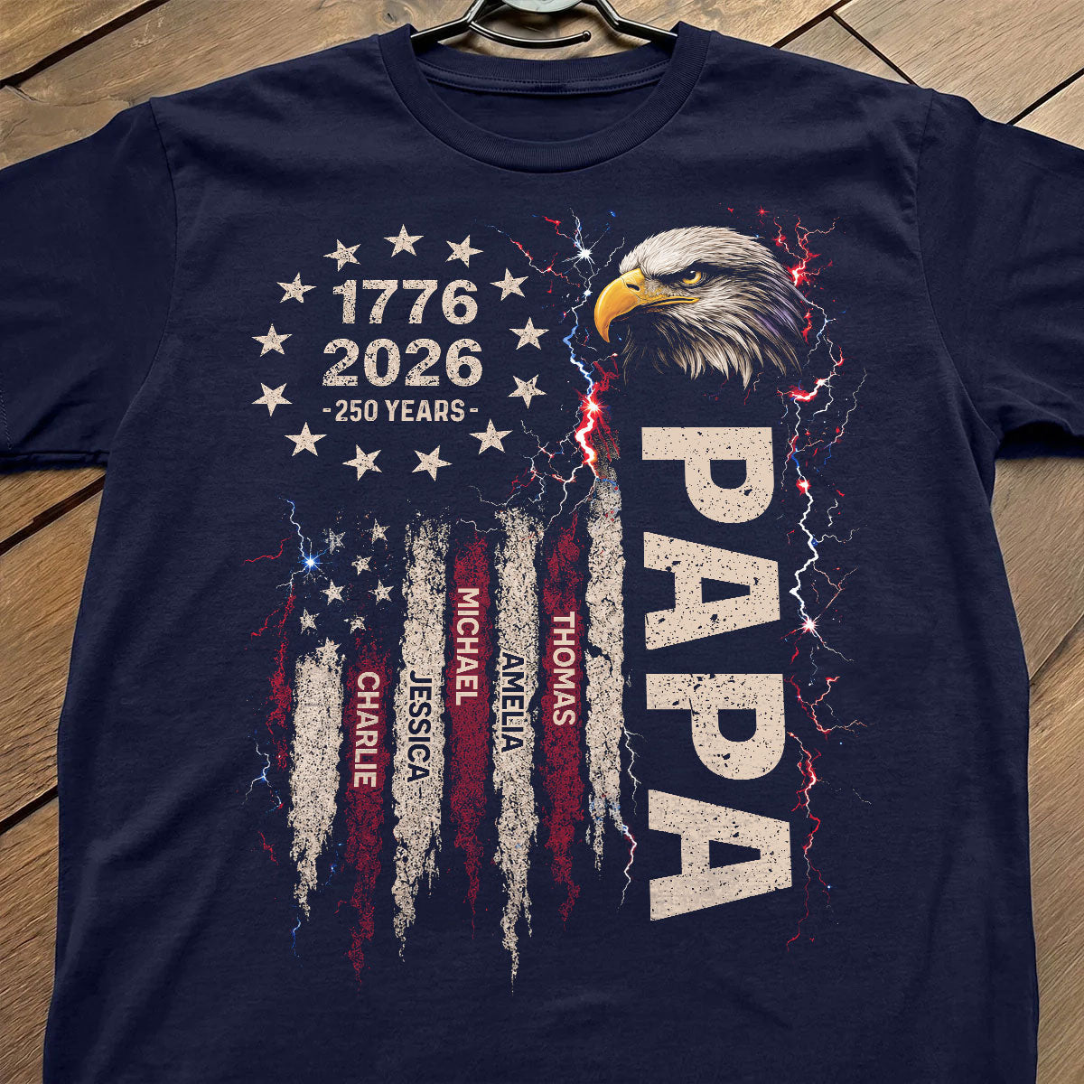 Patriotic Eagle Grandpa USA 250th Anniversary - Personalized Shirt - Father's Day Gift for Dad, Grandpa, Husband