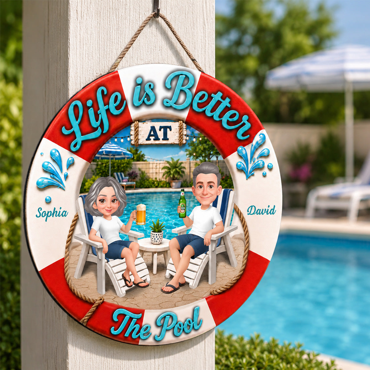 Life Is Better At The Pool 2D Flat - Personalized Wood Sign