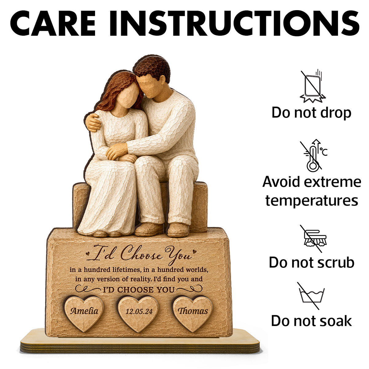 I'd Choose You Husband and Wife Couple - Personalized 2-Layered Wooden Plaque - Heartfelt Anniversary Gift for Her, for Him